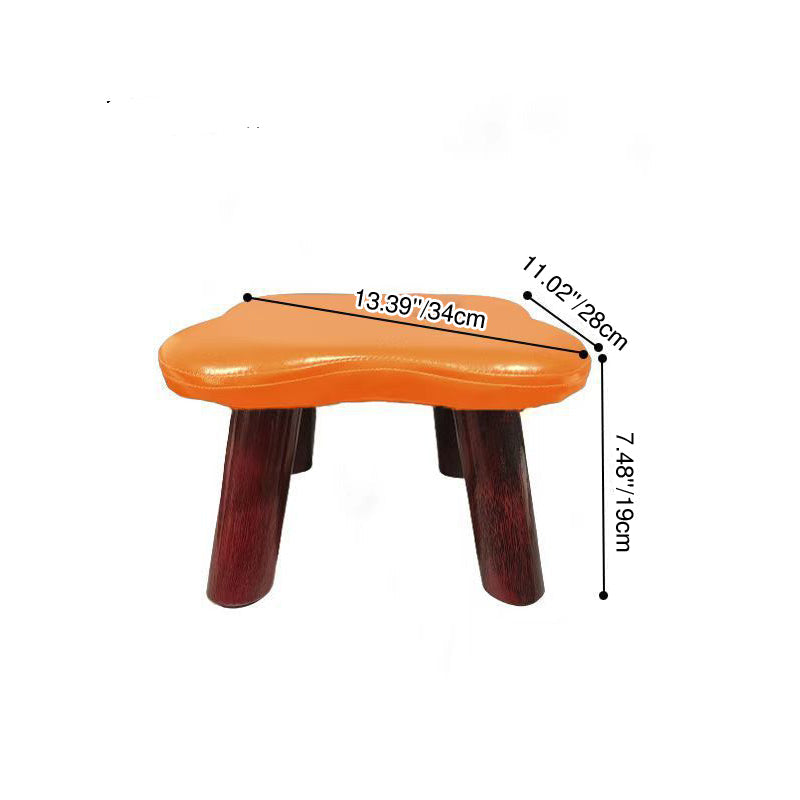 Lumendat Contemporary Creative Four-Leaf Clover Shape Faux Oil-Waxed Leather Solid Wood Kids Low Stool Backless Armless For Living Room Lumendat