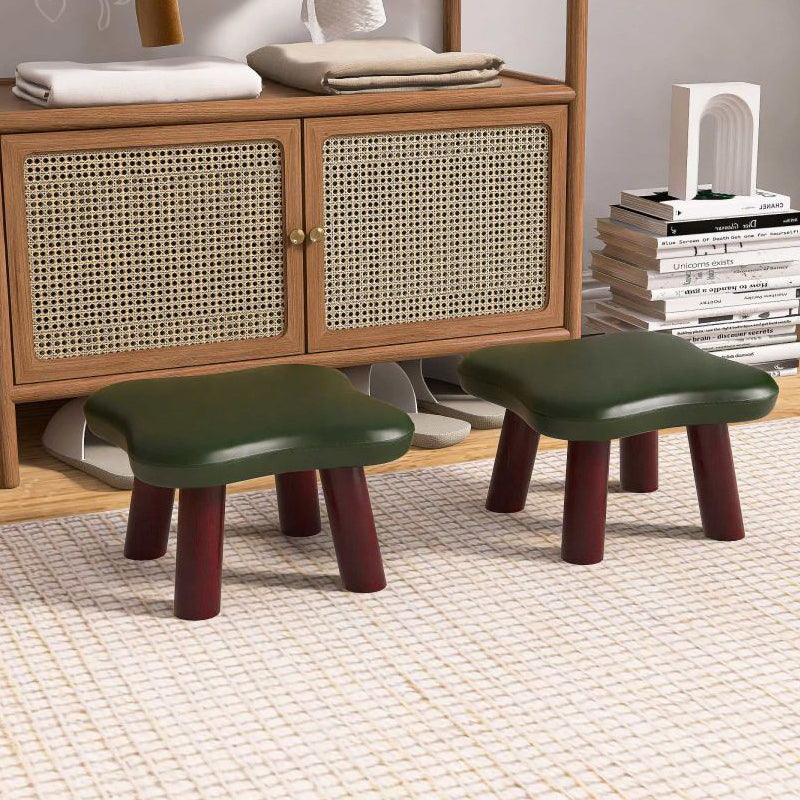 Lumendat Contemporary Creative Four-Leaf Clover Shape Faux Oil-Waxed Leather Solid Wood Kids Low Stool Backless Armless For Living Room Lumendat
