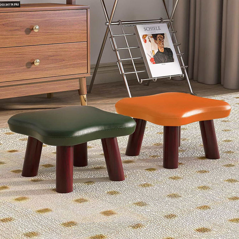 Lumendat Contemporary Creative Four-Leaf Clover Shape Faux Oil-Waxed Leather Solid Wood Kids Low Stool Backless Armless For Living Room Lumendat