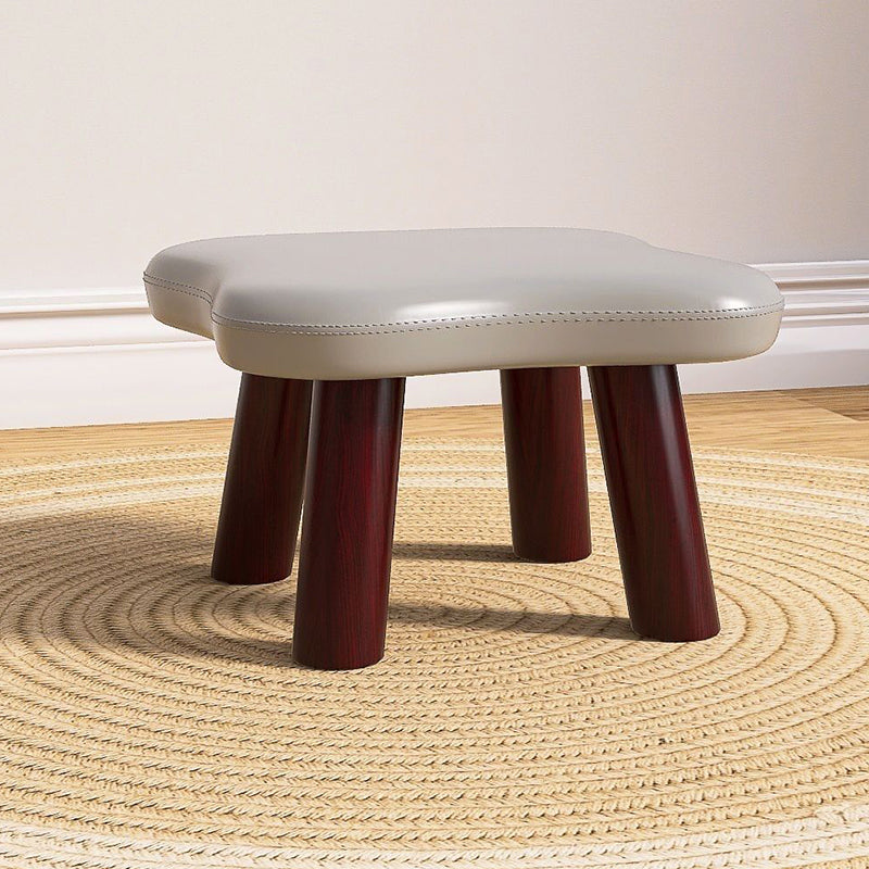 Lumendat Contemporary Creative Four-Leaf Clover Shape Faux Oil-Waxed Leather Solid Wood Kids Low Stool Backless Armless For Living Room Lumendat