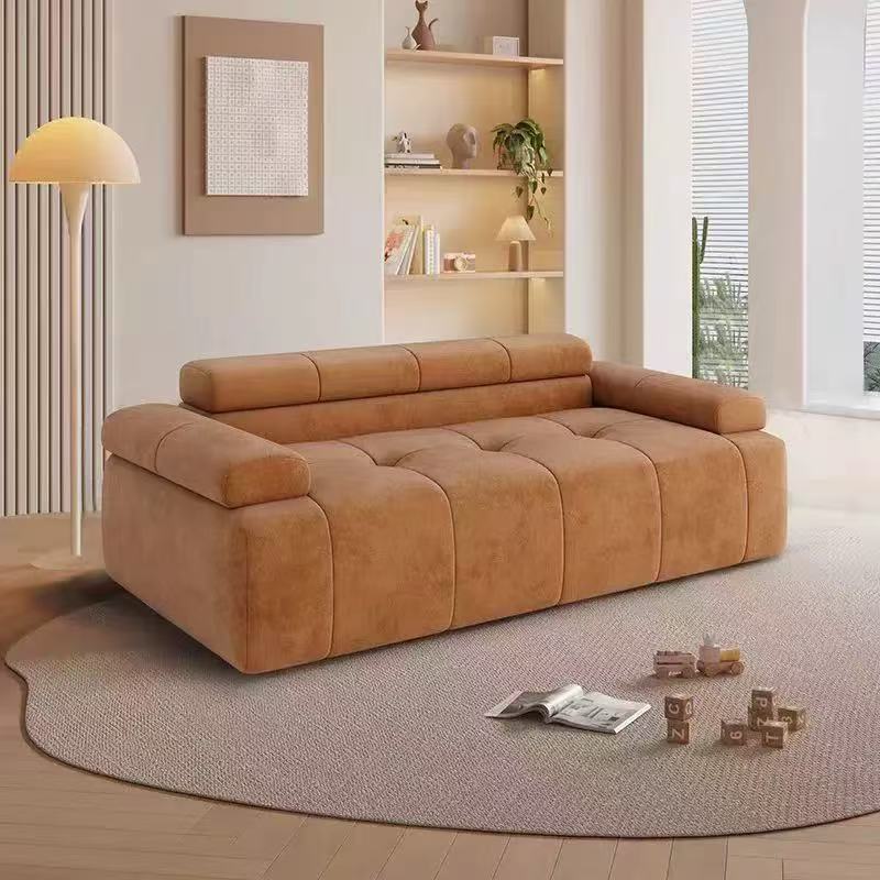Contemporary Scandinavian High-Resilience Foam Velvet Compressed Sofa - Rectangular Modular Low-Profile Sofa For Living Room Lumendat