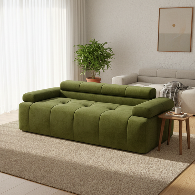 Contemporary Scandinavian High-Resilience Foam Velvet Compressed Sofa - Rectangular Modular Low-Profile Sofa For Living Room Lumendat