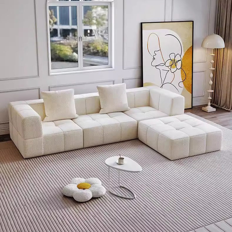 Contemporary Scandinavian Lambswool High-Resilience Foam Modular Compression Sofa - Rectangular Space-Saving Sofa For Living Room Lumendat