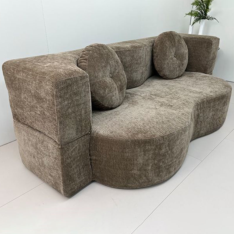 Contemporary Scandinavian Chenille Upholstery High-Resilience Foam Convertible Foldable Sofa Bed - U-Shaped Modular Compressed Loveseat Sofa For Living Room Lumendat