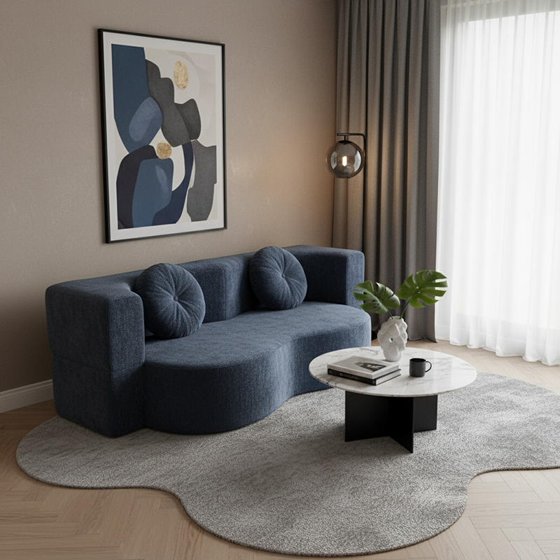 Contemporary Scandinavian Chenille Upholstery High-Resilience Foam Convertible Foldable Sofa Bed - U-Shaped Modular Compressed Loveseat Sofa For Living Room Lumendat
