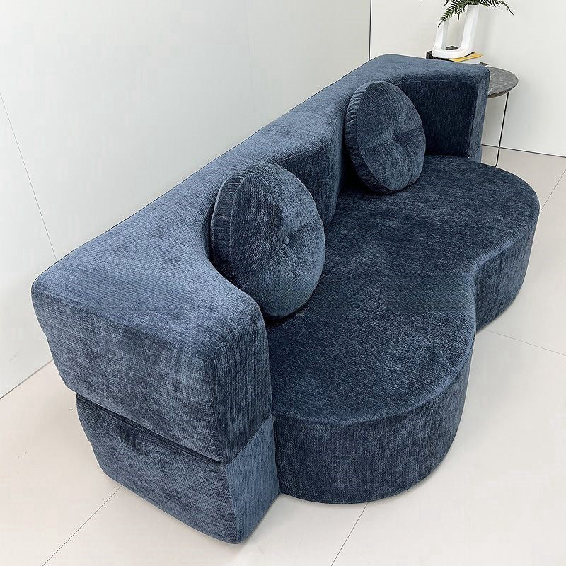 Contemporary Scandinavian Chenille Upholstery High-Resilience Foam Convertible Foldable Sofa Bed - U-Shaped Modular Compressed Loveseat Sofa For Living Room Lumendat