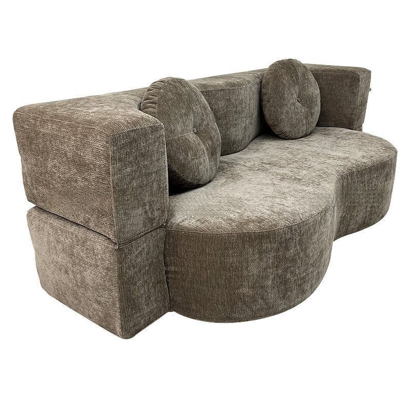 Contemporary Scandinavian Chenille Upholstery High-Resilience Foam Convertible Foldable Sofa Bed - U-Shaped Modular Compressed Loveseat Sofa For Living Room Lumendat