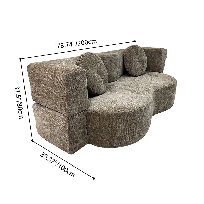 Contemporary Scandinavian Chenille Upholstery High-Resilience Foam Convertible Foldable Sofa Bed - U-Shaped Modular Compressed Loveseat Sofa For Living Room Lumendat