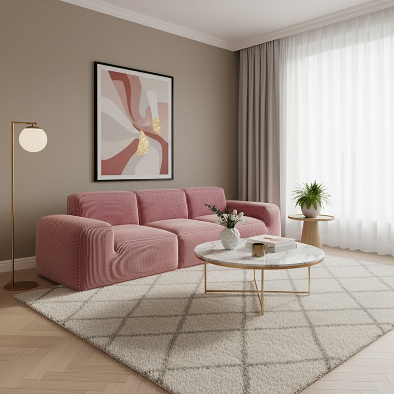 Contemporary Scandinavian High-Resilience Foam Fabric Compressed Modular Sofa - Rectangular Low-Profile Wide Seat Couch Space-Saving For Living Room Lumendat