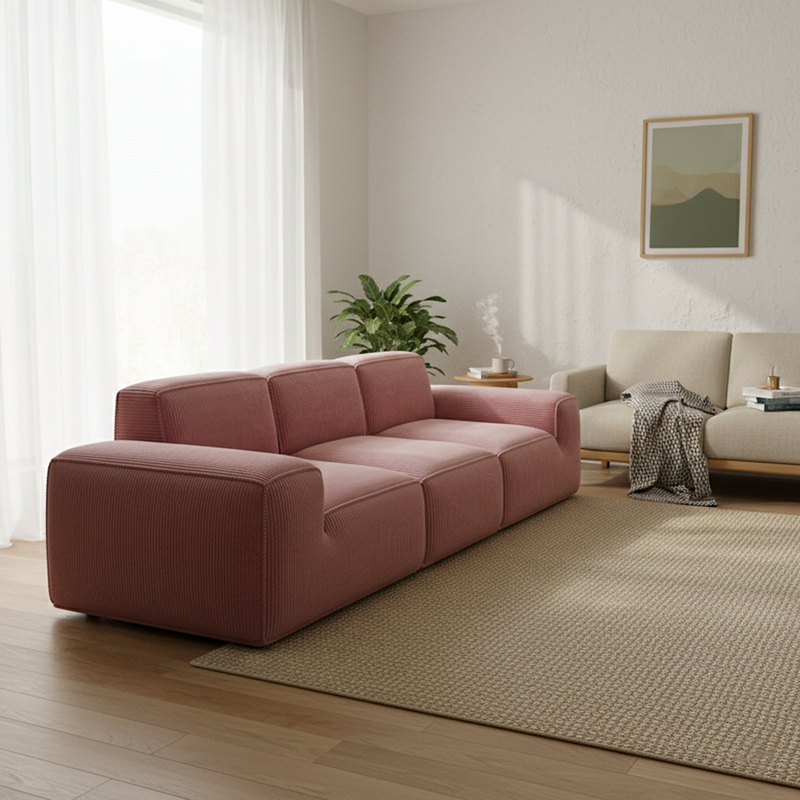 Contemporary Scandinavian High-Resilience Foam Fabric Compressed Modular Sofa - Rectangular Low-Profile Wide Seat Couch Space-Saving For Living Room Lumendat