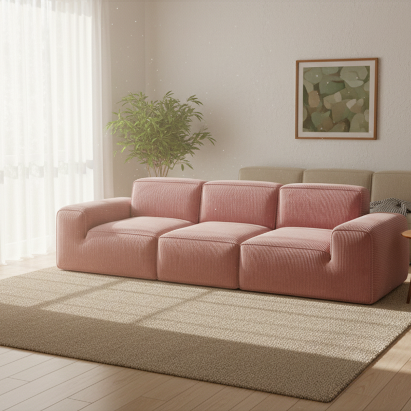 Contemporary Scandinavian High-Resilience Foam Fabric Compressed Modular Sofa - Rectangular Low-Profile Wide Seat Couch Space-Saving For Living Room Lumendat