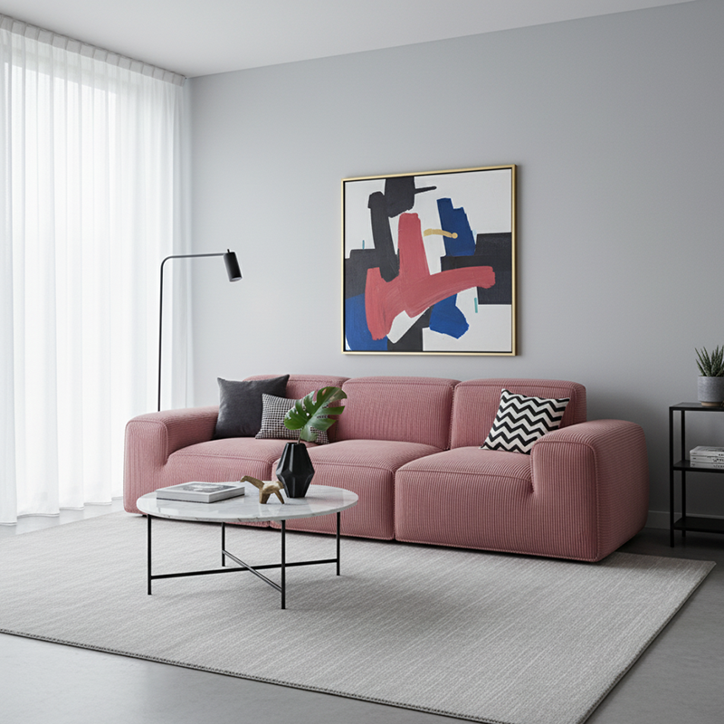 Contemporary Scandinavian High-Resilience Foam Fabric Compressed Modular Sofa - Rectangular Low-Profile Wide Seat Couch Space-Saving For Living Room Lumendat