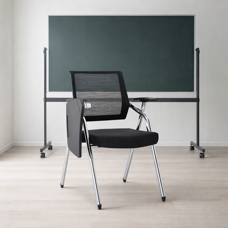 Modern Breathable High-Resilience Foam Mesh Desk Chair - Rectangular Adjustable Armrest & Writing Tablet Arm Foldable Office Chair For Home Office Lumendat