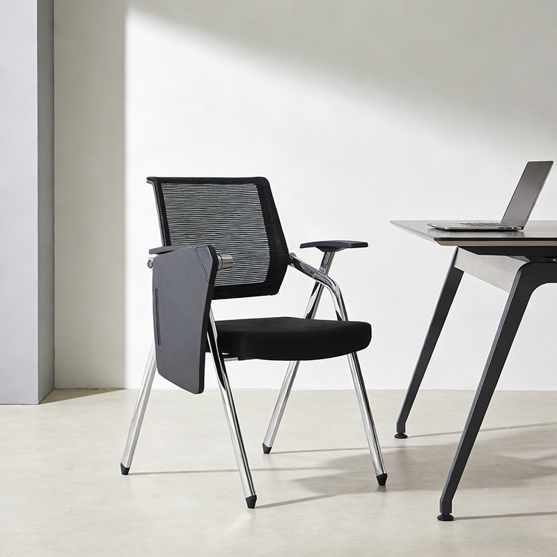 Modern Breathable High-Resilience Foam Mesh Desk Chair - Rectangular Adjustable Armrest & Writing Tablet Arm Foldable Office Chair For Home Office Lumendat