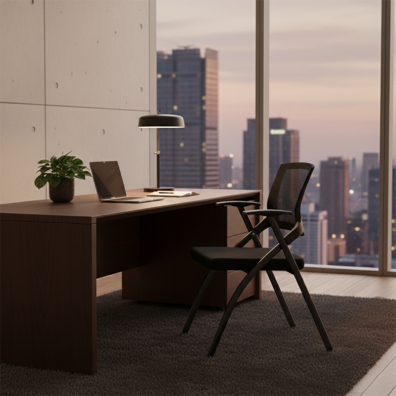 Modern High-Resilience Foam Mesh Desk Chair - Rectangular Cross-Leg Design Foldable Office Chair For Home Office Lumendat