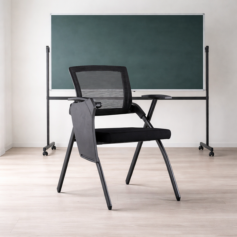 Modern High-Resilience Foam Mesh Desk Chair - Rectangular Cross-Leg Design Foldable Armrest & Writing Tablet Arm Office Chair For Home Office Lumendat