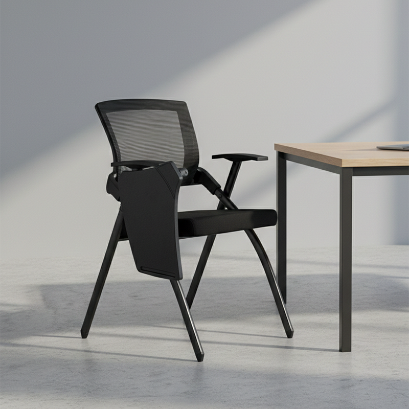 Modern High-Resilience Foam Mesh Desk Chair - Rectangular Cross-Leg Design Foldable Armrest & Writing Tablet Arm Office Chair For Home Office Lumendat