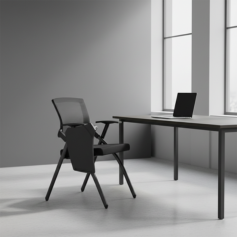 Modern High-Resilience Foam Mesh Desk Chair - Rectangular Cross-Leg Design Foldable Armrest & Writing Tablet Arm Office Chair For Home Office Lumendat