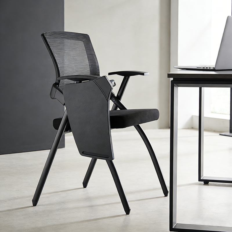 Modern High-Resilience Foam Mesh Desk Chair - Rectangular Cross-Leg Design Foldable Armrest & Writing Tablet Arm Office Chair For Home Office Lumendat