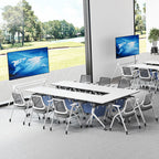 Modern Folding Ergonomic Mesh Desk Chair - Rectangular Stackable Training Chair With Cushioned Seat & Adjustable Armrests Chair For Home Office Lumendat