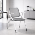 Modern Folding Ergonomic Mesh Desk Chair - Rectangular Stackable Training Chair With Cushioned Seat & Adjustable Armrests Chair For Home Office Lumendat