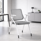 Modern Folding Ergonomic Mesh Desk Chair - Rectangular Stackable Training Chair With Cushioned Seat & Adjustable Armrests Chair For Home Office Lumendat