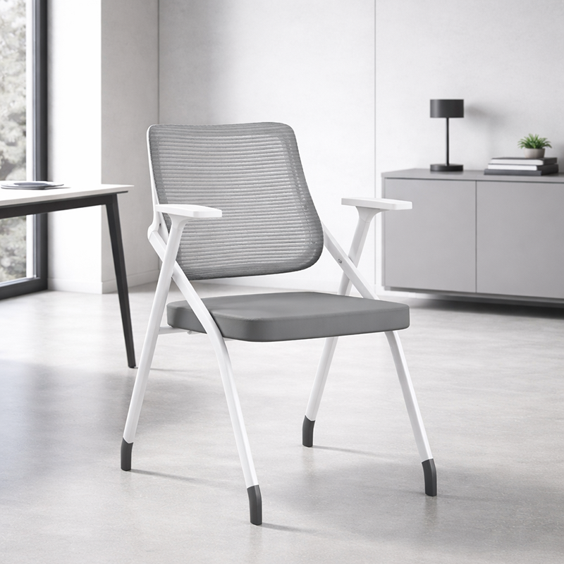 Modern Folding Ergonomic Mesh Desk Chair - Rectangular Stackable Training Chair With Cushioned Seat & Adjustable Armrests Chair For Home Office Lumendat