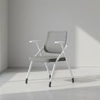 Modern Folding Ergonomic Mesh Desk Chair - Rectangular Stackable Training Chair With Cushioned Seat & Adjustable Armrests Chair For Home Office Lumendat