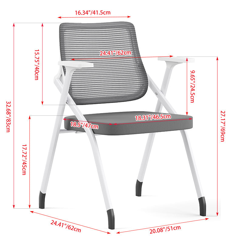 Modern Folding Ergonomic Mesh Desk Chair - Rectangular Stackable Training Chair With Cushioned Seat & Adjustable Armrests Chair For Home Office Lumendat