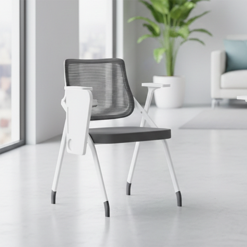 Modern Ergonomic Mesh Desk Chair - Rectangular Folding Training Chair With Flip-Up Writing Tablet For Home Office Lumendat