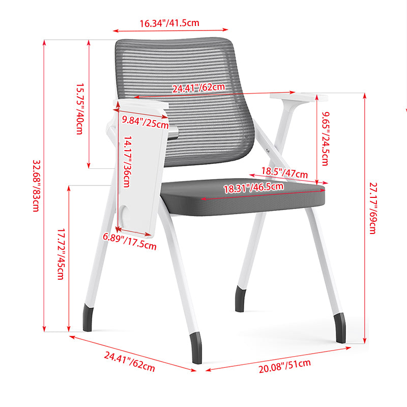 Modern Ergonomic Mesh Desk Chair - Rectangular Folding Training Chair With Flip-Up Writing Tablet For Home Office Lumendat