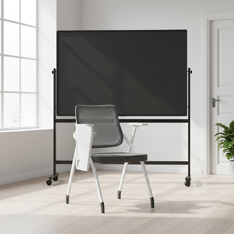 Modern Ergonomic Mesh Desk Chair - Rectangular Folding Training Chair With Flip-Up Writing Tablet For Home Office Lumendat