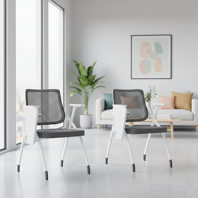 Modern Ergonomic Mesh Desk Chair - Rectangular Folding Training Chair With Flip-Up Writing Tablet For Home Office Lumendat