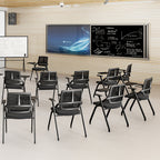 Modern Ergonomic Folding Training Chair With 180° Tablet Arm - Rectangular Nesting Desk Chair With Flip-up Seat & Breathable Mesh Back For Home Office Lumendat