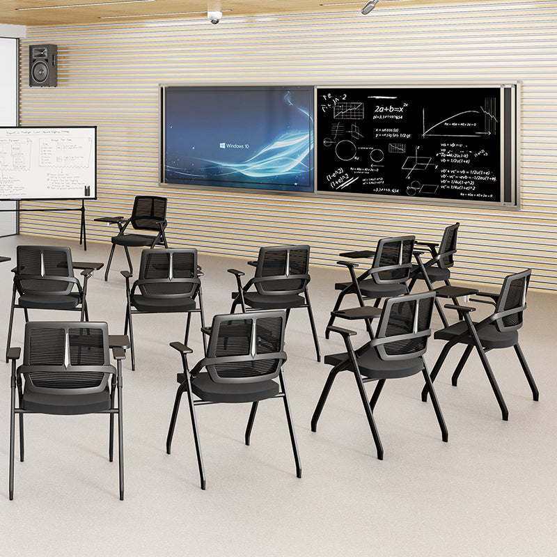 Modern Ergonomic Folding Training Chair With 180° Tablet Arm - Rectangular Nesting Desk Chair With Flip-up Seat & Breathable Mesh Back For Home Office Lumendat