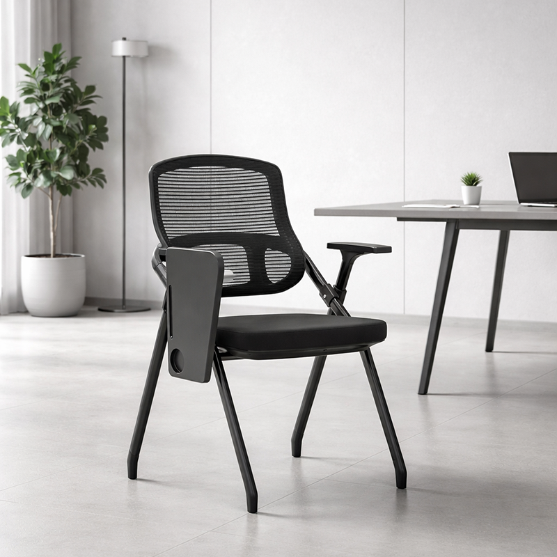 Modern Foldable Ergonomic Conference Room Seating Mesh Office Chair - Heavy Duty Training Chair With Stackable Writing Tablet For Home Office Lumendat