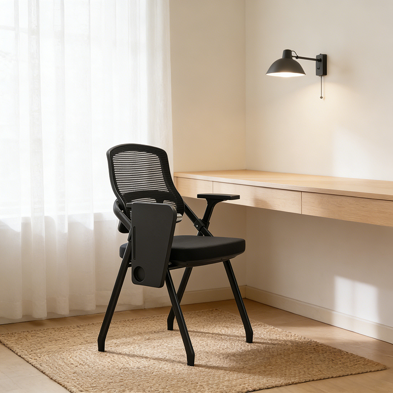 Modern Foldable Ergonomic Conference Room Seating Mesh Office Chair - Heavy Duty Training Chair With Stackable Writing Tablet For Home Office Lumendat