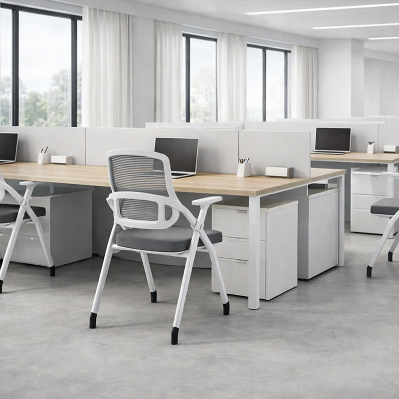 Modern Folding Ergonomic Mesh Desk Chair - Rectangular Stackable Conference Chair Space Saving Design For Home Office Lumendat