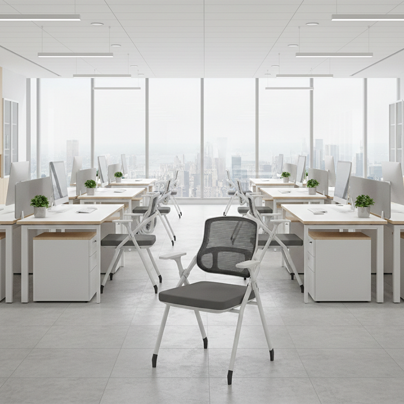 Modern Folding Ergonomic Mesh Desk Chair - Rectangular Stackable Conference Chair Space Saving Design For Home Office Lumendat