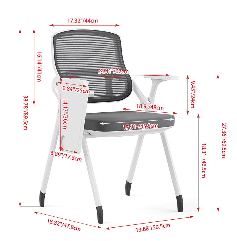 Modern Multi-Functional Mesh Conference Training Chair - Rectangular Foldable Ergonomic Office Chair With Stackable Writing Board For Home Office Lumendat