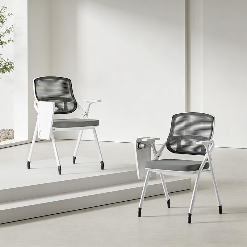 Modern Multi-Functional Mesh Conference Training Chair - Rectangular Foldable Ergonomic Office Chair With Stackable Writing Board For Home Office Lumendat