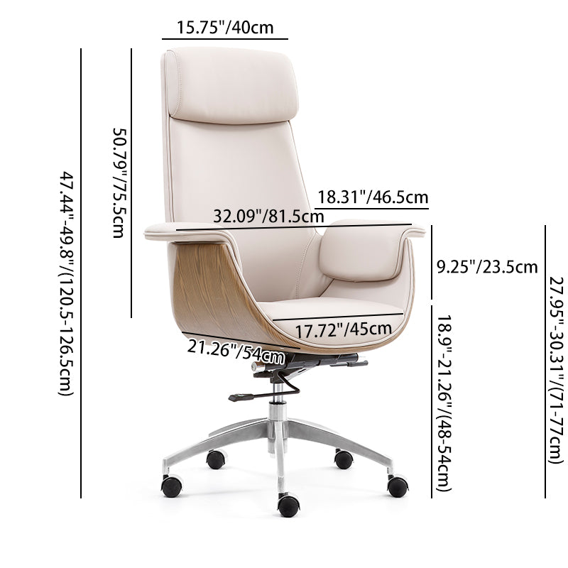 Modern Executive Premium Brazilian Cowhide Leather Office Chair - Rectangular Curved High Back PU Caster Manager Desk Chair Armrest For Home Office Lumendat