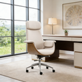 Modern Executive Premium Brazilian Cowhide Leather Office Chair - Rectangular Curved High Back PU Caster Manager Desk Chair Armrest For Home Office Lumendat