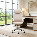 Modern Executive Premium Brazilian Cowhide Leather Office Chair - Rectangular Curved High Back PU Caster Manager Desk Chair Armrest For Home Office Lumendat