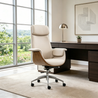 Modern Executive Premium Brazilian Cowhide Leather Office Chair - Rectangular Curved High Back PU Caster Manager Desk Chair Armrest For Home Office Lumendat
