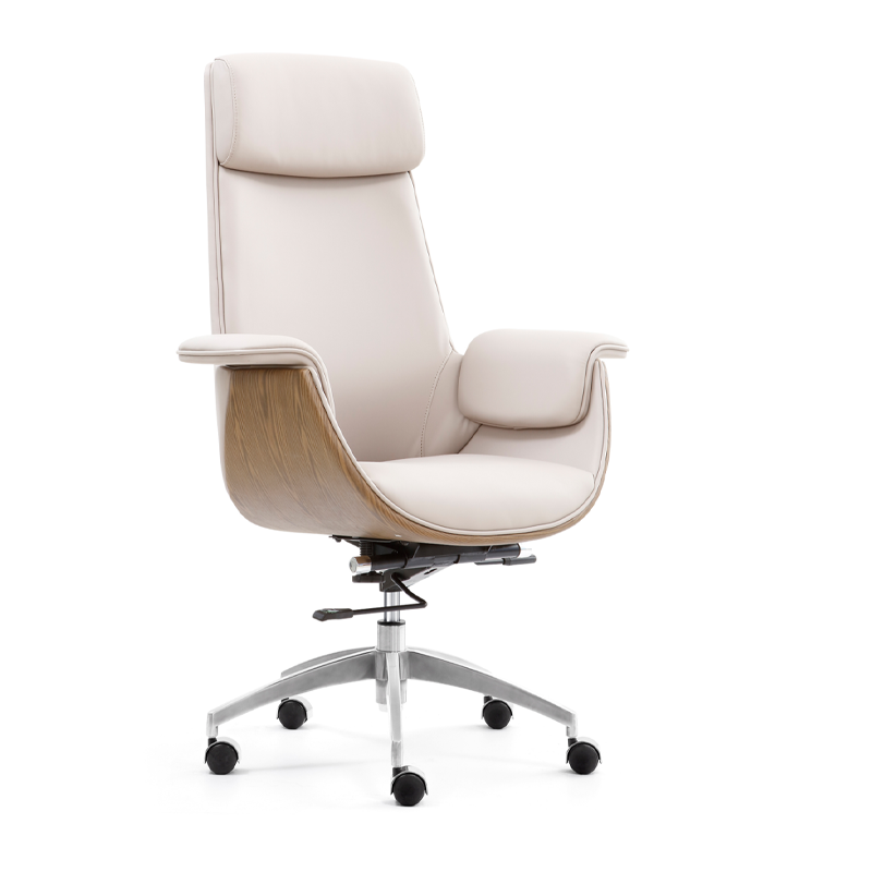 Modern Executive Premium Brazilian Cowhide Leather Office Chair - Rectangular Curved High Back PU Caster Manager Desk Chair Armrest For Home Office Lumendat