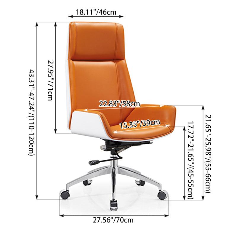 Modern Executive Premium Brazilian Cowhide Leather Office Chair - Rectangular High Back Height-Adjustable Swivel Desk Chair For Home Office Lumendat