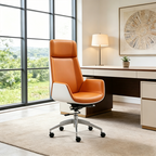 Modern Executive Premium Brazilian Cowhide Leather Office Chair - Rectangular High Back Height-Adjustable Swivel Desk Chair For Home Office Lumendat