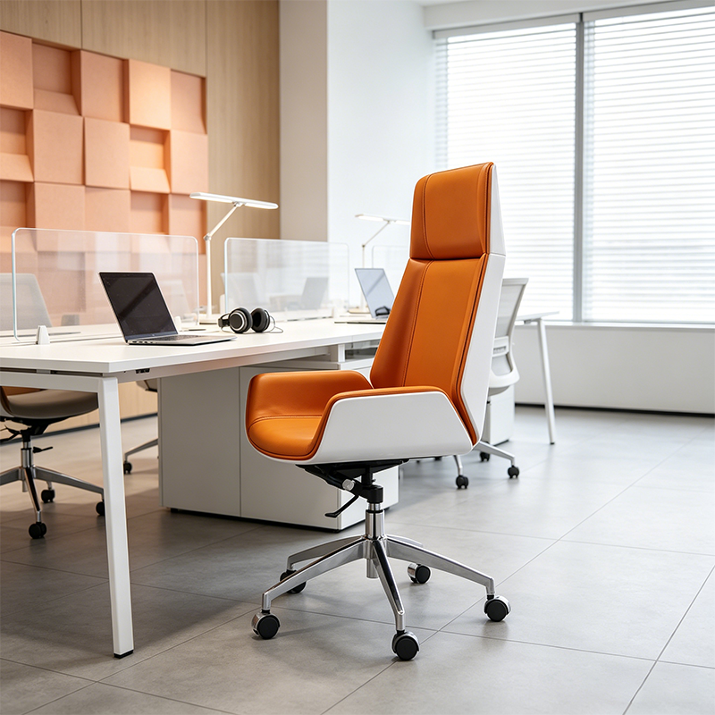 Modern Executive Premium Brazilian Cowhide Leather Office Chair - Rectangular High Back Height-Adjustable Swivel Desk Chair For Home Office Lumendat