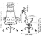Modern Ergonomic High Back Mesh Office Chair - Rectangular Adjustable Headrest Lumbar Support Reclining Desk Chair For Home Office Lumendat